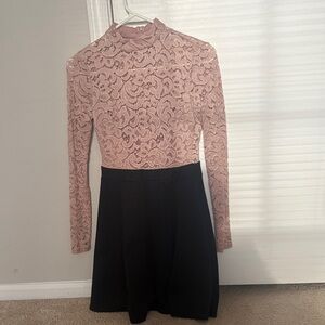 Elegant Lace Pink and Black Dress